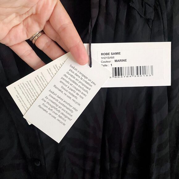 NWT ba&sh Robie Samie Subtle Zebra Print Midi Dress in Marine - Picture 5 of 11